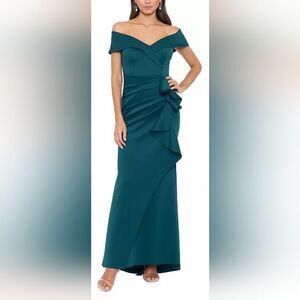 XSCAPE Long Scuba Off The Shoulder Gown 4581X NWT Size 16 Hunter Green